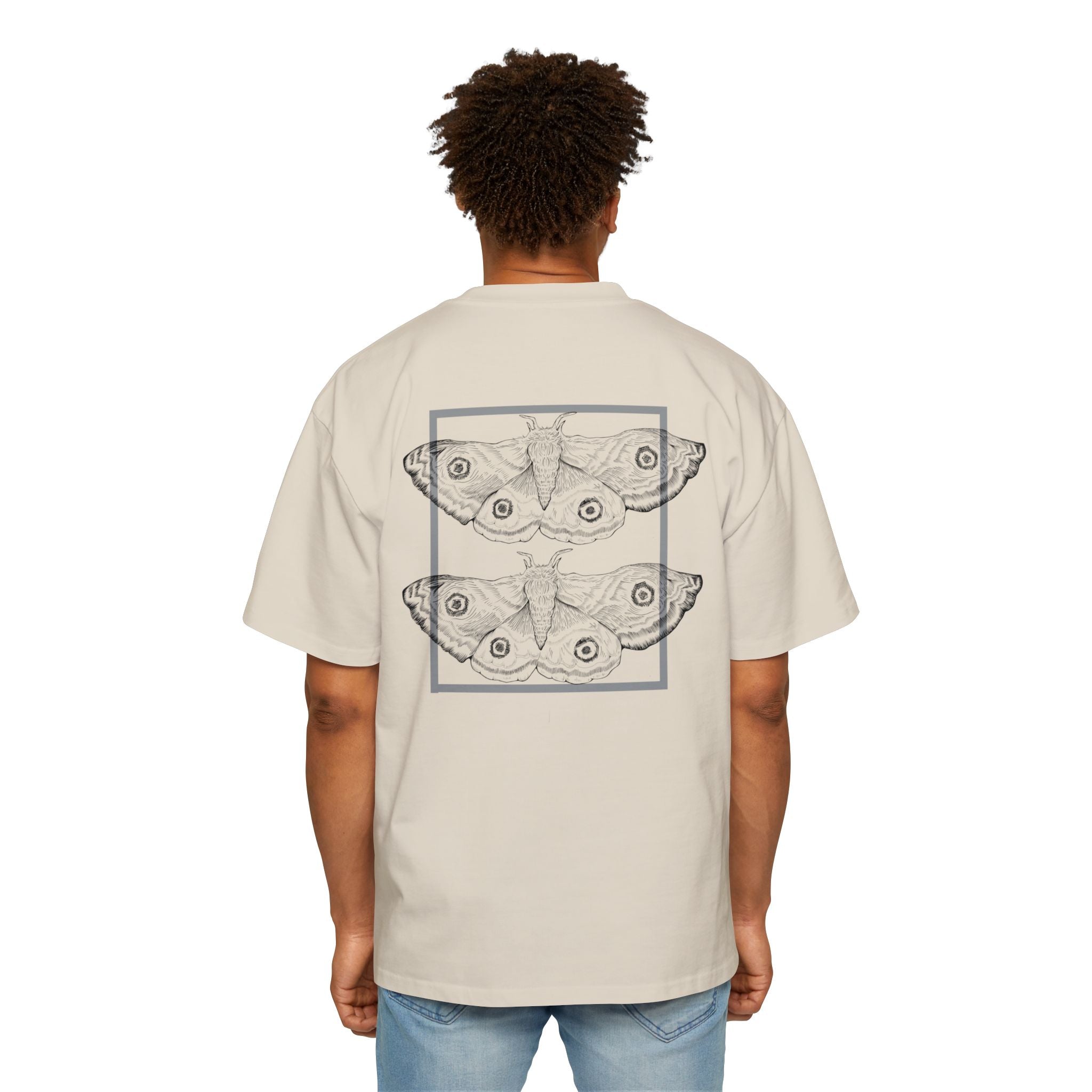 Hand-Drawn Moth Oversized Tee | Minimalist Nature Graphic Shirt